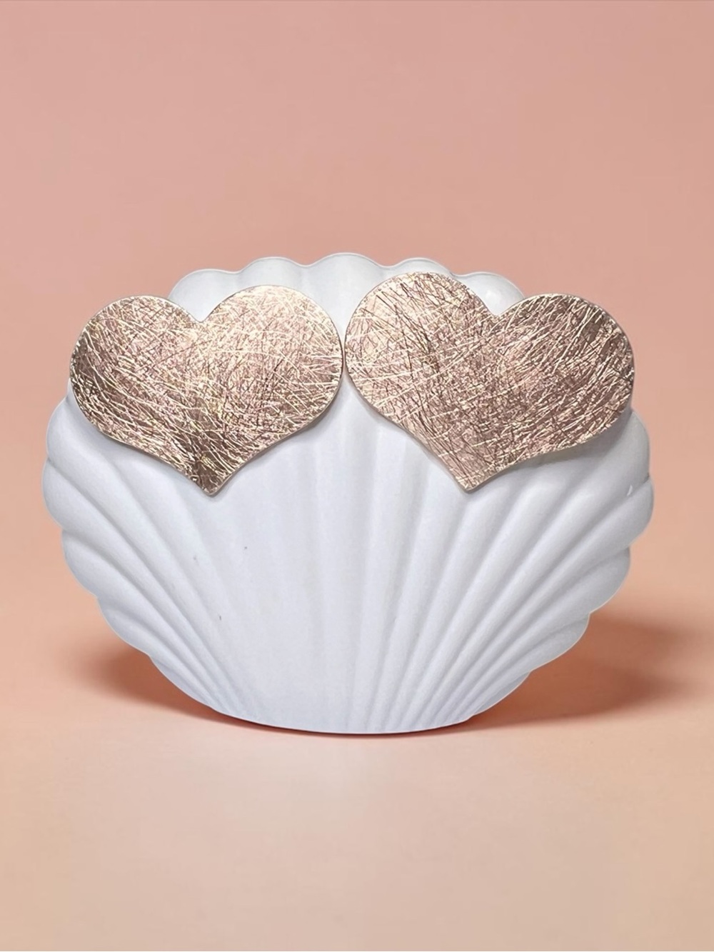 Heart Stud Earrings in Rose Gold with a brushed texture